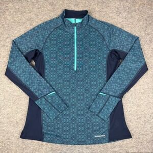 Patagonia All Weather 1/2 Zip-Neck Long Sleeve Shirt Blue Green Womens Large L